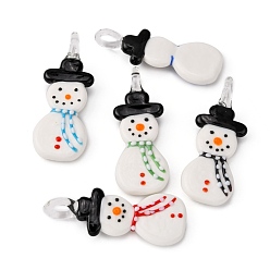Mixed Color Christmas Handmade Lampwork Pendants, Snowman, Mixed Color, 65x25x10mm, Hole: 5mm