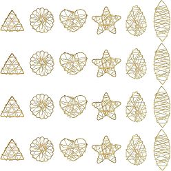 Light Gold Eco-Friendly Iron Pendants, with Brass Wire Wrapped and Glass inside, Cadmium Free & Lead Free, Mixed Shapes, Light Gold, 24pcs/box