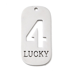 Нержавеющая Сталь Цвет 304 подвески из нержавеющей стали, овал с цифрой 4 и словом «счастливый», цвет нержавеющей стали, 35x17x1.5 мм, отверстие : 1.8 мм