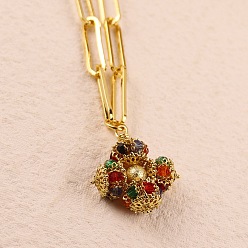 Разноцветный Ожерелья с подвесками из цветочного стекла и латуни для женщин, золотые, красочный, 19.69 дюйм (50 см)