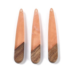 Легкий Лосось Подвески из смолы и дерева, слезинки, светлый померанцевый, 44x7.5x3.5 мм, отверстие : 1.2 мм