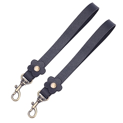 Black Flower Leather Handbag, with Antique Bronze Alloy Buckle, for Bag Straps Replacement Accessories, Black, 175x12~23.5x7.5mm, 2pcs/set