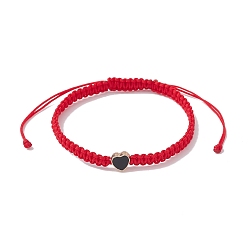 Red Nylon Thread Braided Bead Adjustable Bracelets, with Alloy Enamel Heart, for Women, Red, Inner Diameter: 2-3/8~4-1/8 inch(6.1~10.6cm)