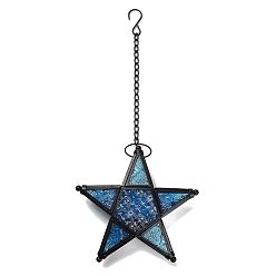 Dodger Blue Pentagonal Star Embossed Glass Candle Holder, Candle Storage Container Pub Decoration, Dodger Blue, 45.6cm