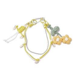 Желтый Вязаные крючком цветы-буфы, полиэстеровые веревки и подвесные украшения, Сплав с застежками, желтые, 445 мм