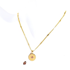 Красный Ионное покрытие (IP) из нержавеющей стали со стразами, плоские круглые подвески в январе, ожерелья с камнями, реальный 18 k позолоченный, красные, 17.72 дюйм (45 см)