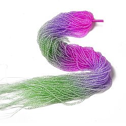 Фуксин Прозрачный градиент цвета стеклянные бусины пряди, граненые круглые, пурпурный и зеленый лайм и лиловый, 3x2.8 мм, отверстие : 0.9 мм, около 123 шт / нитка, 14.53'' (36.9 см)