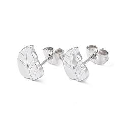 Stainless Steel Color Non-Tarnish 304 Stainless Steel Stud Earring for Women, Leaf, Stainless Steel Color, 10.2x7.7mm, Pin: 0.8mm