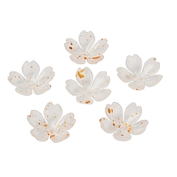 Белый Акриловый шарик крышки, цветок, с золотой порошок, белые, 19x6 мм, отверстие : 1.6 мм, Около 1250 шт / 500 г