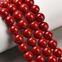 Красный Естественно Mashan нефрита круглые бусины нити, окрашенные, красные, 10 мм, отверстие : 1 мм, около 41 шт / нитка, 15.7 дюйм