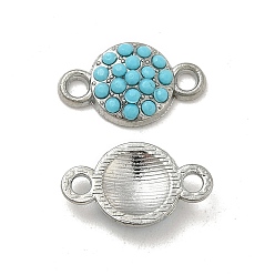 Platinum Tibetan Style Alloy Connector Charms, with Synthetic Turquoise, Flat Round, Platinum, 8.5x15x3mm, Hole: 1.8mm