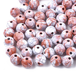 Коралловый Бисера треск акриловые, бусы из искусственного камня, круглые, коралл, 9~9.5 мм, Отверстие : 2 мм , около 950 шт / 500 г