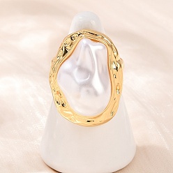 Настоящее золото 18K Кольца-манжеты из латуни и АБС-пластика с жемчугом для женщин, долговечный, стойки покрытие, реальный 18 k позолоченный, внутренний диаметр: регулируемый, 29 мм