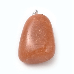 Red Aventurine Natural Red Aventurine Pendants, with Platinum Tone Brass Findings, Nuggets, 23~30x13~22x12~20mm, Hole: 5x3mm