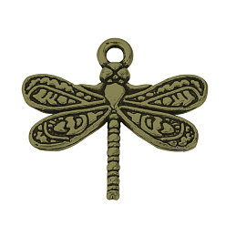 Antique Bronze Tibetan Style Alloy Pendants, Dragonfly, Cadmium Free & Nickel Free & Lead Free, Antique Bronze, 19x21x3mm, Hole: 2mm, about 610pcs/1000g
