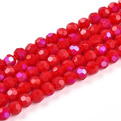Красный Непрозрачное стекло бисер нитей, граненые, круглые, красные, 4 мм, отверстие : 0.8 мм, около 87~93 шт / нитка, 32~33 см