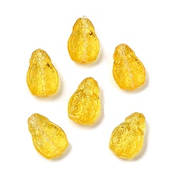 Золотистый Стеклянные бусины, слезинка с цветами, золотые, 16x10.5x5.5 мм, отверстие : 1 мм