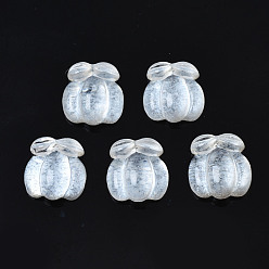 WhiteSmoke Autumn Theme Spray Painted Transparent Resin Cabochons, Pumpkin, WhiteSmoke, 9x9x4mm
