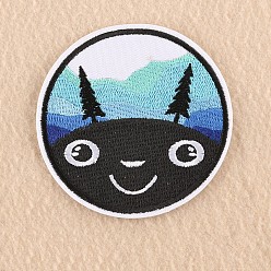 Black Computerized Embroidery Cloth Iron on/Sew on Patches, Costume Accessories, Appliques, Flat Round with Animal, Black, 8.7cm