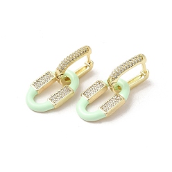 Аквамарин Овальные серьги-кольца из настоящей позолоченной латуни 18k, с кубического циркония и эмали, аквамарин, 32.5x15 мм