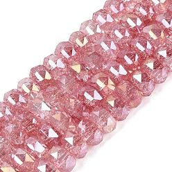 Indian Red Electroplate Transparent Crackle Glass Beads Strands, Rondelle, Dyed, AB Color Plated, Faceted, Indian Red, 8x5mm, Hole: 1~1.2mm, about 33~35pcs/strand, 6.69~7.28 inch(17~18.5cm)