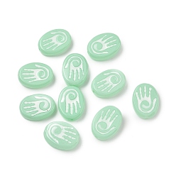 Бледно-Зеленый Выпечка окрашенные стеклянные бусины, Овальный с ладонь, с эмалью, бледно-зеленый, 19.5~20x14.5x5.5~6.5 мм, отверстие : 1.5 мм