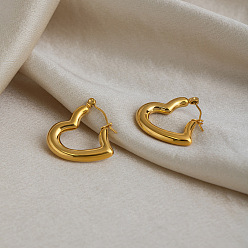 Real 18K Gold Plated 304 Stainless Steel Heart Hoop Earrings for Women, Real 18K Gold Plated, 23x22mm