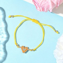 Желтый Стеклянные бусины браслеты в форме сердца, плетеные браслеты из нейлонового шнура для женщин, желтые, внутренний диаметр: 2-7/8 дюйм (7.4 см)