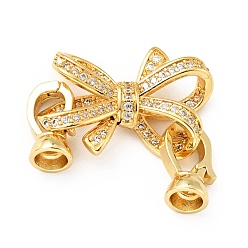 Golden Rack Plating Brass Micro Pave Clear Cubic Zirconia Fold Over Clasps, Cadmium Free & Lead Free, Long-Lasting Plated, Bowknot, Golden, Bowknot: 17x26, Clasp: 13.5x8.5mm, Inner Diameter: 4.2mm