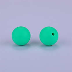 Spring Green Round Silicone Focal Beads, Chewing Beads For Teethers, DIY Nursing Necklaces Making, Spring Green, 15mm, Hole: 2mm