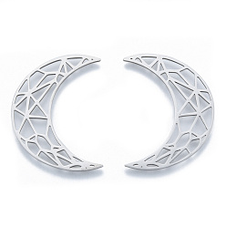 Нержавеющая Сталь Цвет Не тускнеет 201 филигранные соединительные элементы из нержавеющей стали, луна, цвет нержавеющей стали, 35x26x1 мм