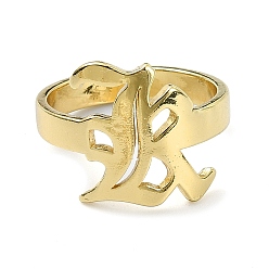 Golden Brass Open Cuff Ring, Cadmium Free & Nickel Free & Lead Free, Old English Initial Letter, Golden, US Size 7 1/4(17.5mm)