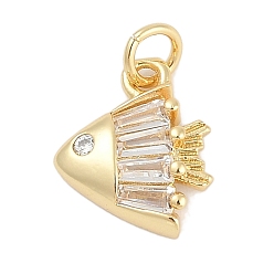 Настоящее золото 18K Латунные микро проложить кубического циркония подвески, рыбы прелести, без свинца и без кадмия, долговечный, стойки покрытие, с целью перехода в кольце, реальный 18 k позолоченный, 13.5x11.5x3.5 мм, отверстие : 3 мм