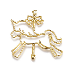 Golden Zinc Alloy Open Back Bezel Pendants, For DIY UV Resin, Epoxy Resin, Pressed Flower Jewelry, Carousel, Golden, 47x44.5x2mm, Hole: 1.5mm