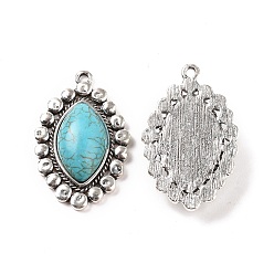 Antique Silver Alloy Pendants, with Synthetic Turquoise, Oval Charms, Antique Silver, 37x23x6mm, Hole: 2mm