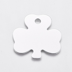Silbern Silberfarbig Aluminium-Anhänger, leere tag stempeln, Klee, Silbern Silberfarbig, 32.5x32.5x1 mm, Bohrung: 4 mm