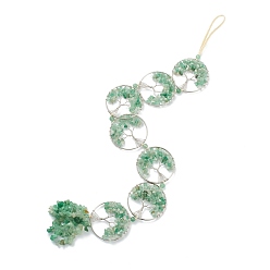 Зеленый Авантюрин Натуральный зеленый авантюрин, с нейлоновым шнуром и латунной фурнитурой, круглое кольцо с древом жизни, 535~560 мм