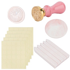 Mixed Color Wax Seal Stamp Set, with Marble Pattern Porcelain Cup Coasters, Sealing Wax Sticks, Self-Adhesive Present Stickers, Pear Wood Handle and Brass Wax Seal Stamp Head, Mixed Color, 96x7mm, 1pc