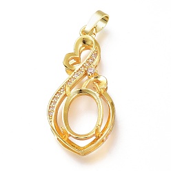 Золотой Латунь микропаве, прозрачный кубический цирконий, открытая задняя рамка, подвеска, кабошон, долговечный, сердце, золотые, 34x16x9 мм, отверстие : 7x4 мм, отверстие : 7 мм, лоток : 14x10 мм