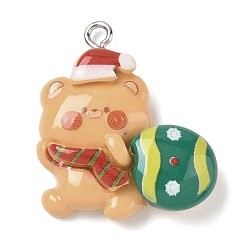 Медведь Подвески из непрозрачной смолы на рождественскую тематику, с железной платиной петлей, медведь, 28x24.5x7.5 мм, отверстие : 2 мм