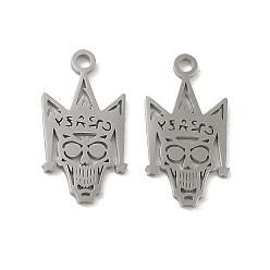 Stainless Steel Color Non-Tarnish 304 Stainless Steel Pendants, Laser Cut, Devil Skull Charm, Stainless Steel Color, 18x9.5x1mm, Hole: 1.5mm