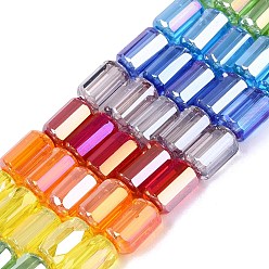 Mixed Color Electroplate Transparent Glass Beads Strands, Column, Faceted, Mixed Color, 9~9.5x5~6mm, Hole: 1~1.2mm, about 40~44pcs/strand, 14.57~15.94 inch(37~40.5cm)