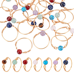 Light Gold 28 шт 7 стили круглые чакры натуральные и синтетические драгоценные камни бусины кольца, с экологически чистой медной проволокой, золотой свет, размер США 8 (18.1 мм), 4 шт / стиль