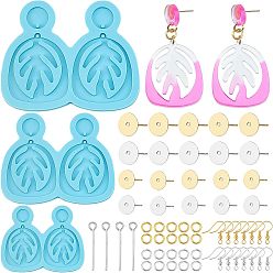 Темно-Голубой Серьги-гвоздики в форме листьев своими руками силиконовые формы, формы для литья смолы, для уф-смолы, изготовление ювелирных изделий из эпоксидной смолы, с латунными крючками для серег и прыжковыми кольцами, глубокое синее небо, формы: 6 шт. / набор, крючки для серег: 40 шт. / набор