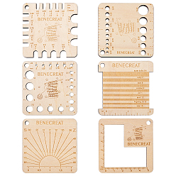 Цвет Древесины Линейки из плетеного шнура из дерева, набор инструментов для вязания, квадратный, деревесиные, 6.4x6.4x0.5 см, отверстие : 5 мм, 6 стиль, 1 шт / стиль, 6 шт / комплект, 1 набор / коробка