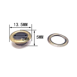 Античная Бронза Латунные втулки, с железной прокладкой, для изготовления пакетов, плоско-круглые, античная бронза, 1.35x0.5 см, отверстие : 8 мм
