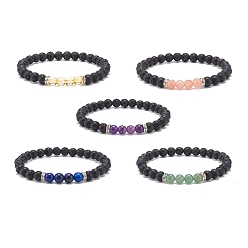 Смешанные камни Эластичный браслет из круглых бусин из драгоценных камней и натуральной лавы, украшения из драгоценных камней с эфирными маслами для женщин, внутренний диаметр: 2 дюйм (5.2 см)