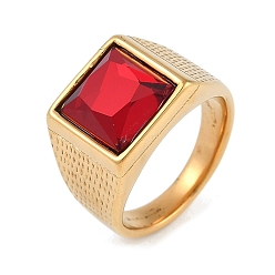 Золотой Квадратные 304 кольца из нержавеющей стали и стекла, Широкополосные кольца для мужчин, ионное напыление (IP), золотые, площади: 15x15 mm, внутренний диаметр: 21 мм