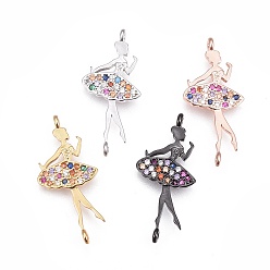 (52) Непрозрачная лаванда Латунные микро проложить кубических ссылки циркония, танцор, красочный, разноцветные, 25x12x2.5 мм, отверстие : 0.8 мм