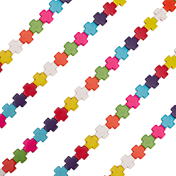 (52) Непрозрачная лаванда 5 нити синтетические бирюзовые бусины нити, окрашенные, греческий крест, разноцветные, 15x15x4 мм, отверстие : 1 мм, около 27 шт / нитка, 15.4 дюйм